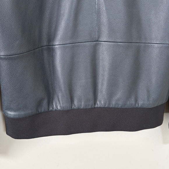 Theory Brant Lamb Pebble Leather Jacket Navy Blue Bomber Mens Sz S - Picture 7 of 13